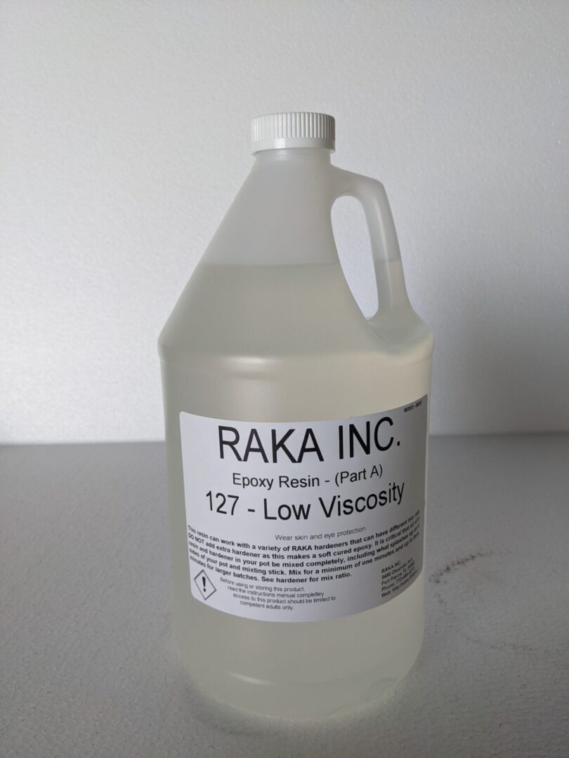 A bottle of 127 low viscosity epoxy resin